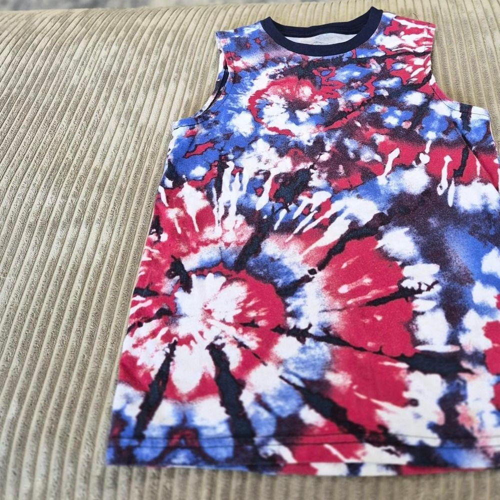 Way to Celebrate Boys Patriotic Red White Blue Tie Dye Tank Top Size Small 6-7